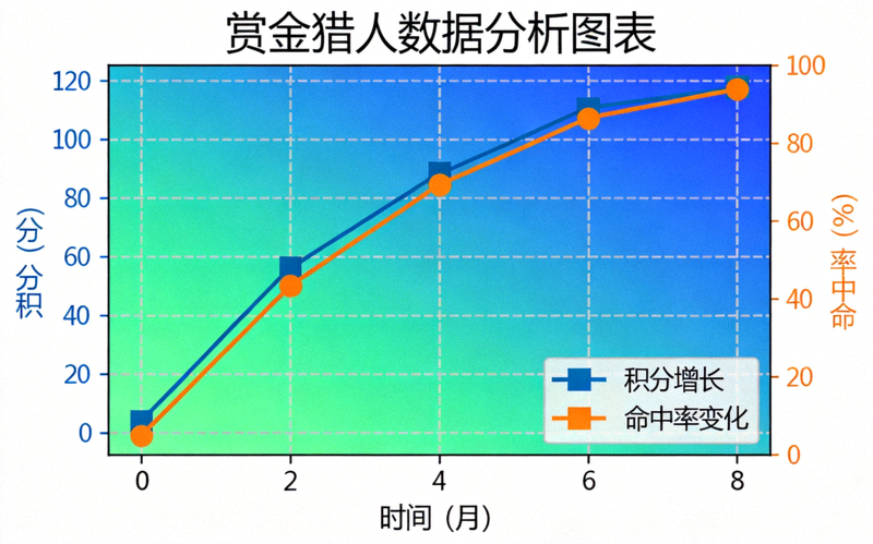 赏金猎人数据分析图表 - 展示积分增长与命中率变化的曲线图